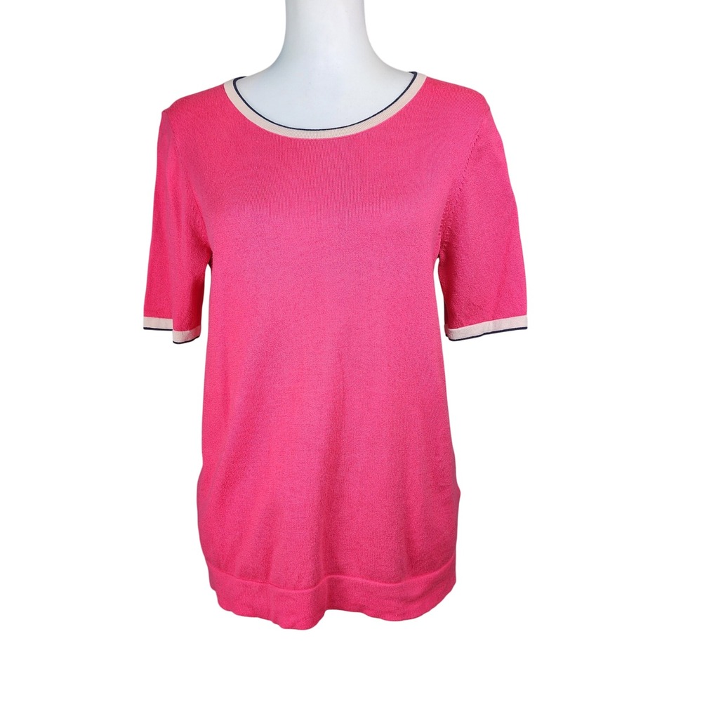 Boden Short Sleeve Knit Top Womens Medium Crew Neck Pink Stretch Casual Preppy